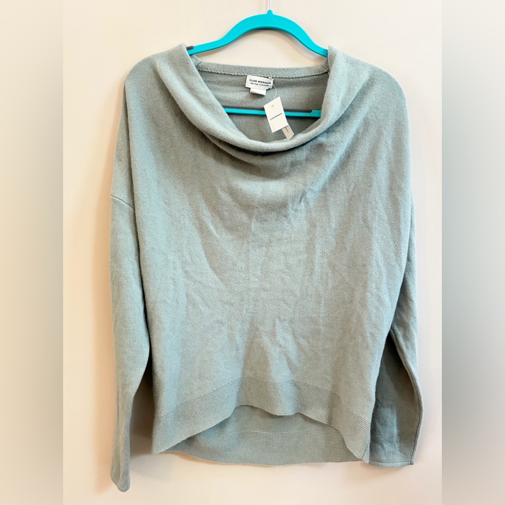 NWT Club Monaco Cashmere Cowl Neck Forrest Pull Over Long Sleeve Sweater Top